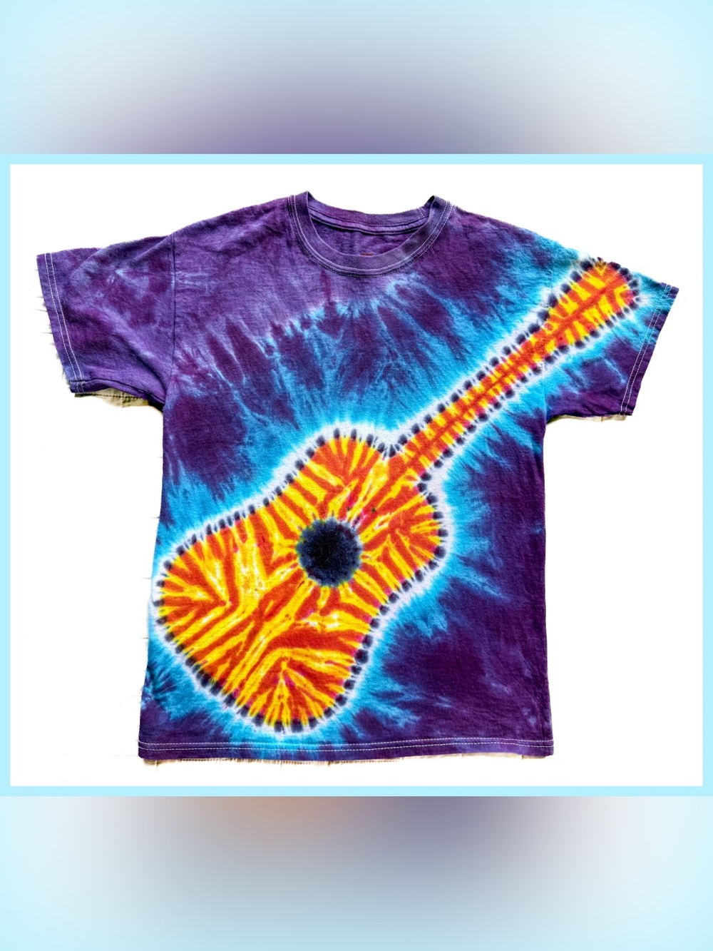 Hand Dyed Custom Guitar Tie Dye Shirt Hanes Youth Large YL Blue Purple Boy Girl
